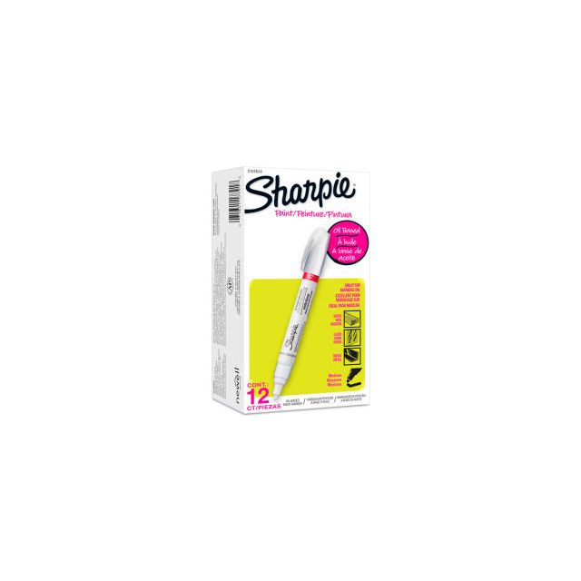 Sharpie® Paint Marker, Oil Based, Medium, White Ink - Pkg Qty 12