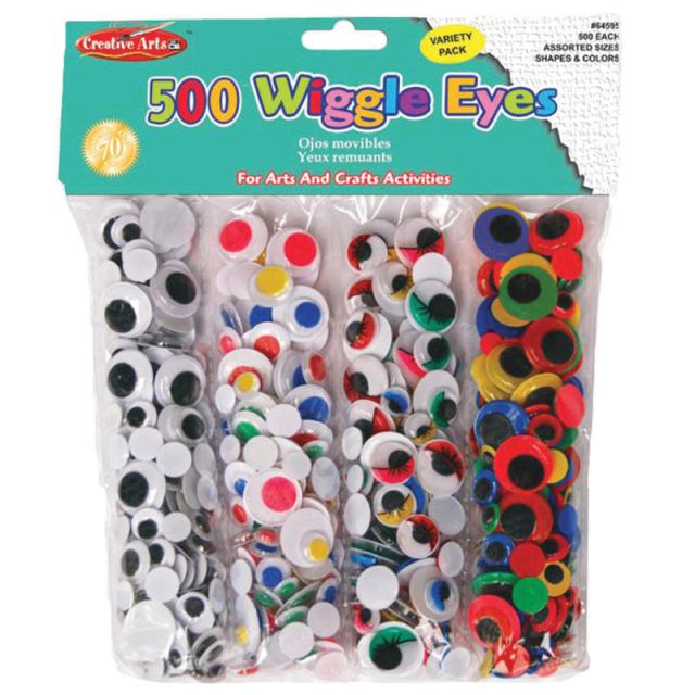 Charles Leonard Creative Arts Wiggle Eyes, Assorted Sizes/Colors, Pack Of 500 Wiggle Eyes (Min Order Qty 3) MPN:CHL64595