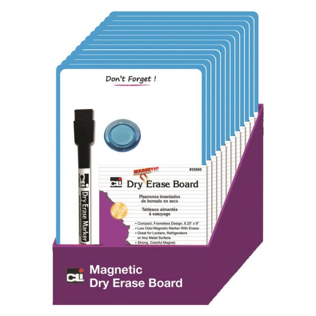Charles Leonard Mini Magnetic Unframed Dry-Erase Whiteboards, 9in x 6 1/4in, Blue, Set Of 12 Whiteboards MPN:CHL35600ST