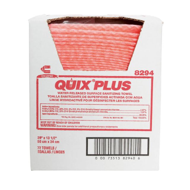 Chix Quix Plus Cloth Disinfecting Towels, Unscented, 13 1/2in x 20in, Pink, Case Of 72 MPN:8294