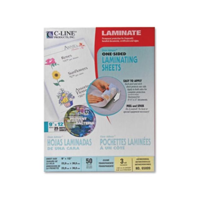 C-Line Cleer Adheer Laminating Sheets with Antimicrobial Protection - Clear, One-Sided, 9 x 12, 50/BX, 65009 (Min Order Qty 2) MPN:65009
