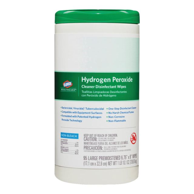 Clorox Healthcare Hydrogen Peroxide Disinfecting Wipes, 9in x 6 3/4in, Canister Of 95 Wipes (Min Order Qty 6) MPN:30824