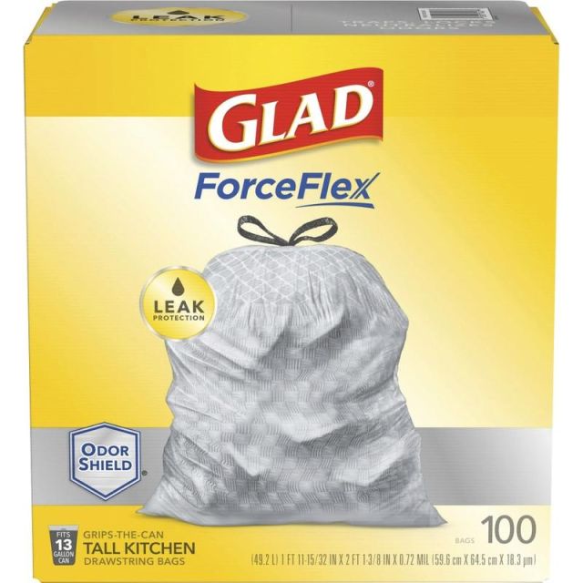 CloroxPro ForceFlex Tall Kitchen Drawstring Trash Bags - 13 gal Capacity - 0.90 mil (23 Micron) Thickness - Gray - 78/Carton - 100 Per Box - Kitchen, Can, Office, Breakroom, School, Restaurant, Commercial, Cafeteria MPN:70427BD