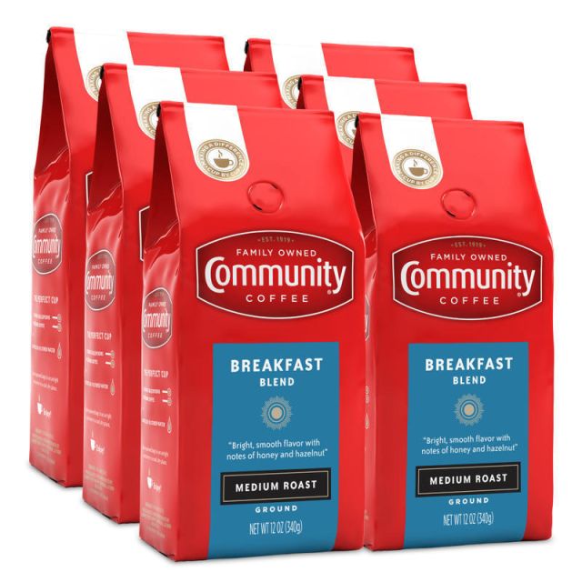 Community Coffee Arabica Ground Coffee, Breakfast Blend, 12 Oz Per Bag, Carton Of 6 Bags (Min Order Qty 2) MPN:3570001820