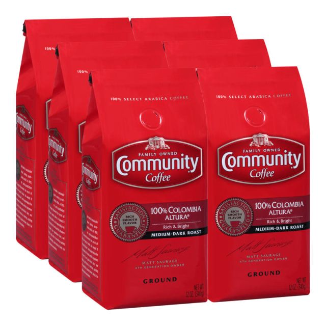 Community Coffee Arabica Ground Coffee, Colombia Altura, 12 Oz Per Bag, Carton Of 6 Bags (Min Order Qty 2) MPN:3570001857
