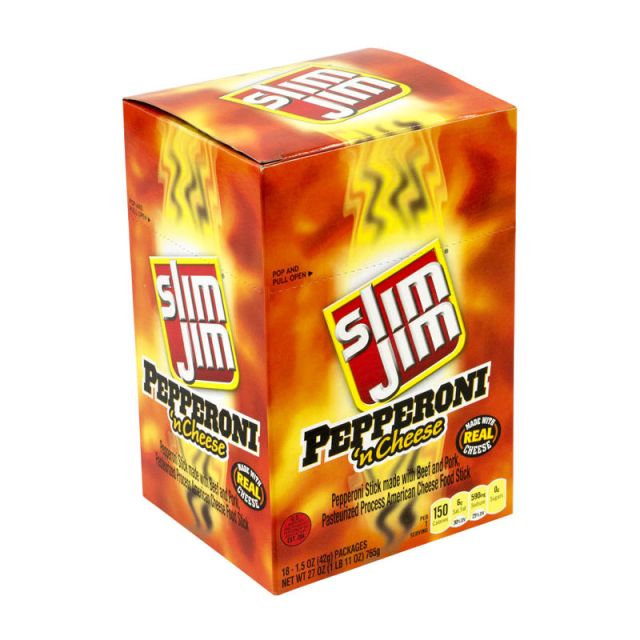 Slim Jim Pepperoni And Cheese Packs, 1.5 Oz, Box Of 18 Packs MPN:11425