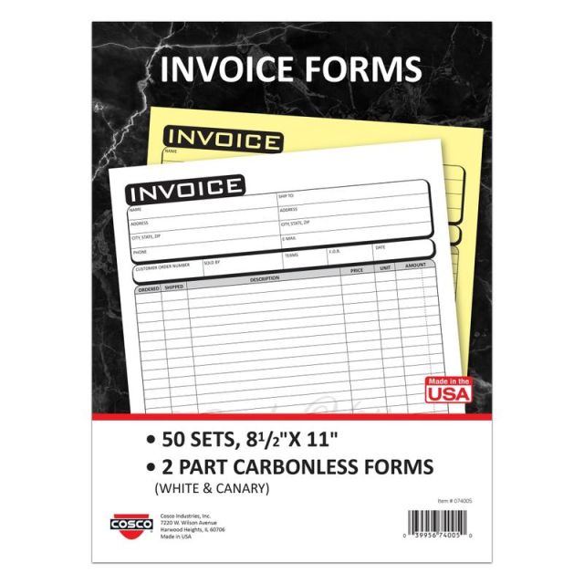 COSCO Invoice Form Book With Slip, 2-Part Carbonless, 8-1/2in x 11in, Business, Book Of 50 Sets (Min Order Qty 3) MPN:074005