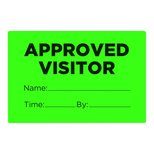 COSCO Pre-Printed Labels, Approved Visitor, 2in x 3in, Fluorescent Green, Pack Of 100 Labels (Min Order Qty 3) MPN:098458PK100