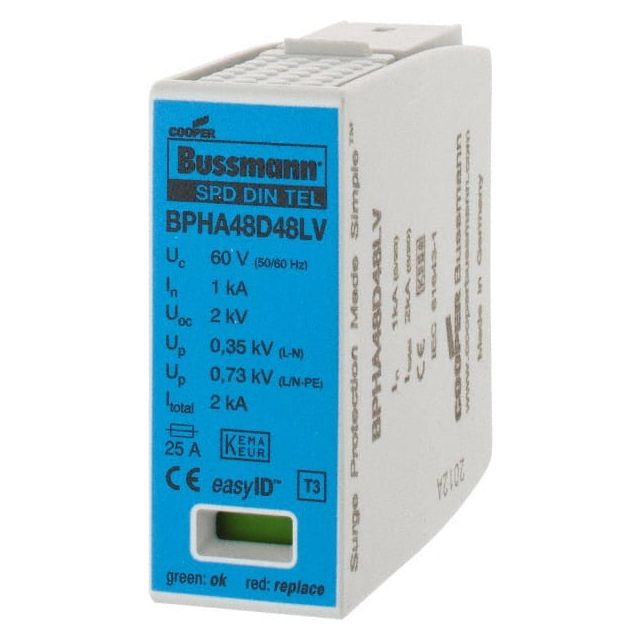 2 Pole, 1 Phase, 1 kA Nominal Current, 90mm Long x 18mm Wide x 66mm Deep, Thermoplastic Hardwired Surge Protector MPN:BPHA48D48LV