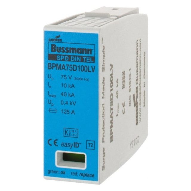 1 Pole, 1 Phase, 10 kA Nominal Current, 90mm Long x 18mm Wide x 65mm Deep, Thermoplastic Hardwired Surge Protector MPN:BPMA75D100LV