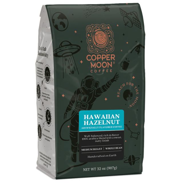 Copper Moon Coffee Whole Bean Coffee, Hawaiian Hazelnut, 2 Lb Per Bag, Carton Of 4 Bags MPN:260286