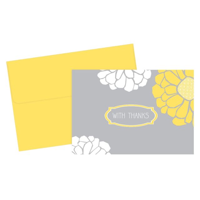 Great Papers! Thank You Cards, 4 7/8in x 3 3/8in, Sunny Flowers, Gray/Yellow, Pack Of 24 (Min Order Qty 3) MPN:2014017