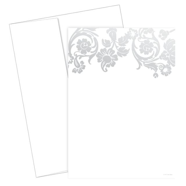 Great Papers! Flat Card Invitation, 5 1/2in x 7 3/4in, 127 Lb, Foil Damask, Silver/White, Pack Of 20 (Min Order Qty 4) MPN:2012215PK2