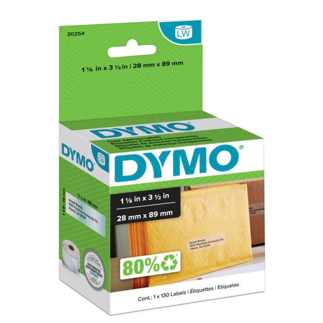 DYMO LabelWriter 30254 Clear Address Label, Roll Of 130 Labels (Min Order Qty 6) MPN:30254
