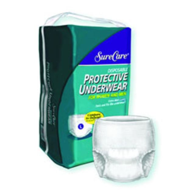SureCare Protective Underwear, Moderate Absorbency, Medium: Waist/Hip: 34in-46in, 4 Green Strands Band, Pack Of 20 (Min Order Qty 3) MPN:681605