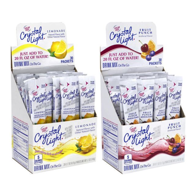 Crystal Light On-The-Go Sugar-Free Drink Mix, Assorted Flavors, 0.12 Fl Oz, 30 Packets Per Box, Pack Of 2 Boxes (Min Order Qty 2) MPN:307-00154