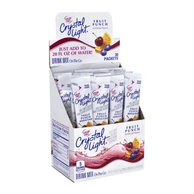 Crystal Light On-The-Go Sugar-Free Drink Mix, Fruit Punch, 0.11 Fl Oz, 30 Packets Per Box, Pack Of 2 Boxes (Min Order Qty 2) MPN:307-00156
