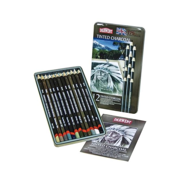 Derwent Tinted Charcoal Pencil Set, 8 mm, Assorted Colors, Set Of 12 (Min Order Qty 2) MPN:2301690