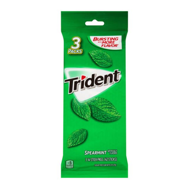 Trident Spearmint Gum, 14 Pieces Per Pack, Bag Of 3 Packs, Box Of 3 Bags (Min Order Qty 3) MPN:1136