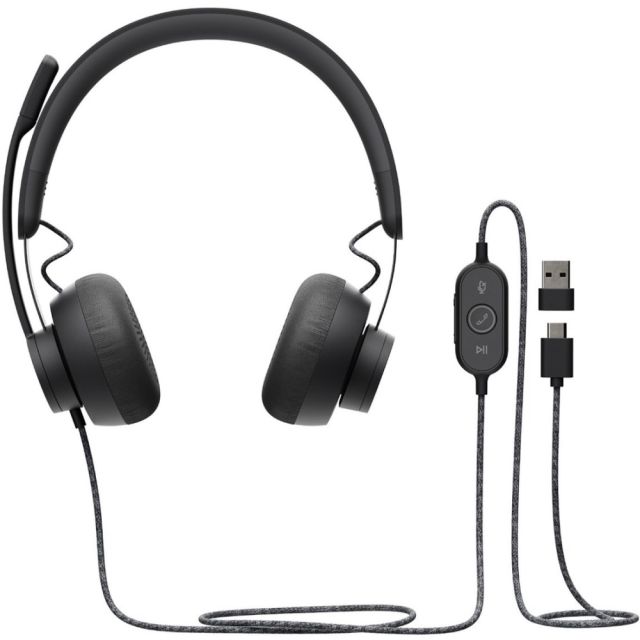 Logitech Zone Headset - Stereo - USB Type C - Wired - 32 Ohm - 20 Hz - 16 kHz - Over-the-head - Binaural - Circumaural - 6.23 ft Cable - Uni-directional, Omni-directional Microphone MPN:981-000876
