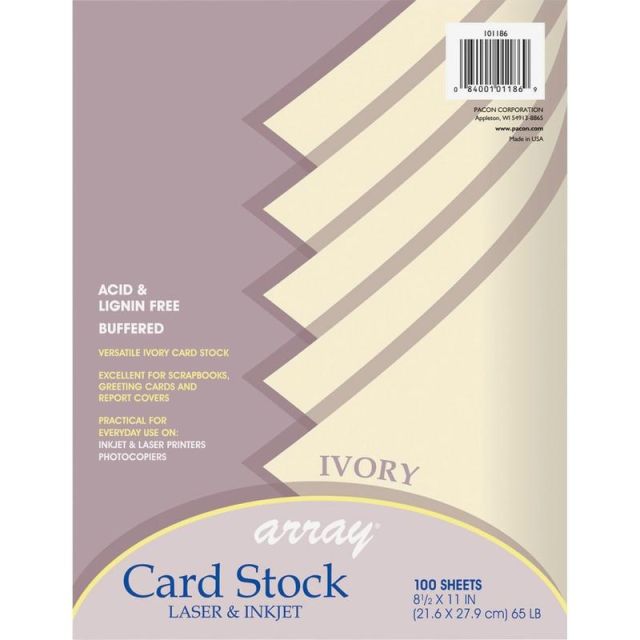 Pacon Printable Multipurpose Card Stock, Letter Size, 65 Lb, Ivory, Pack Of 100 Sheets (Min Order Qty 2) 101186