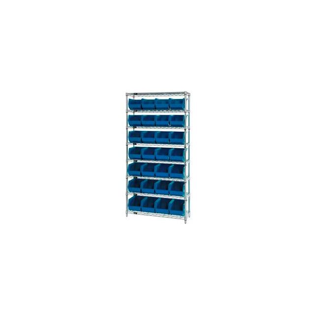 GoVets™ Chrome Wire Shelving w/ 28 Stacking Blue Bins 36