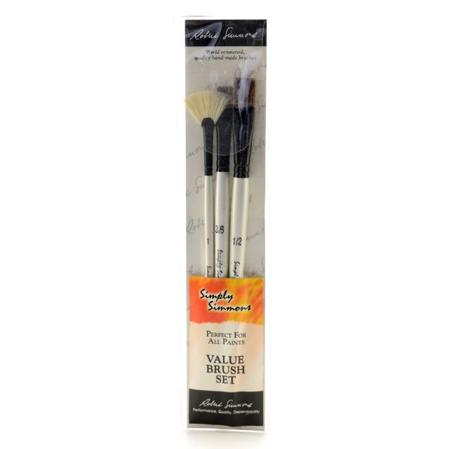 Robert Simmons Simply Simmons Value Paint Brush Set, Grass And Grain, Assorted Sizes, Assorted Bristles, White, Set Of 3 (Min Order Qty 5) MPN:255300006