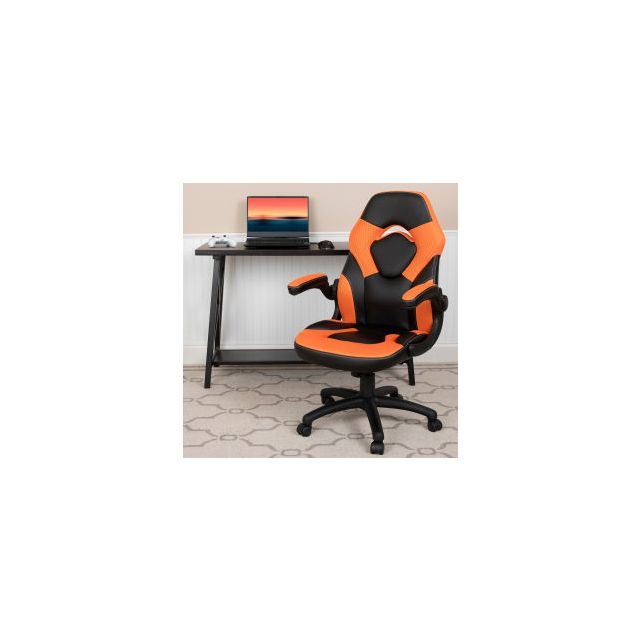 Flash Furniture X10 Racing Style Gaming Chair w/Flip-up Arms LeatherSoft Orange/Black 00095-OR-GGCH-