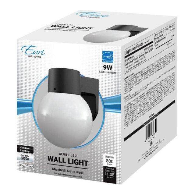 Euri 1-Lamp Outdoor Globe LED Wall Light, EOL-JL28FR-1050E