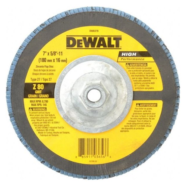 Flap Disc: 5/8-11 Hole, 80 Grit, Zirconia Alumina, Type 27 MPN:DW8378