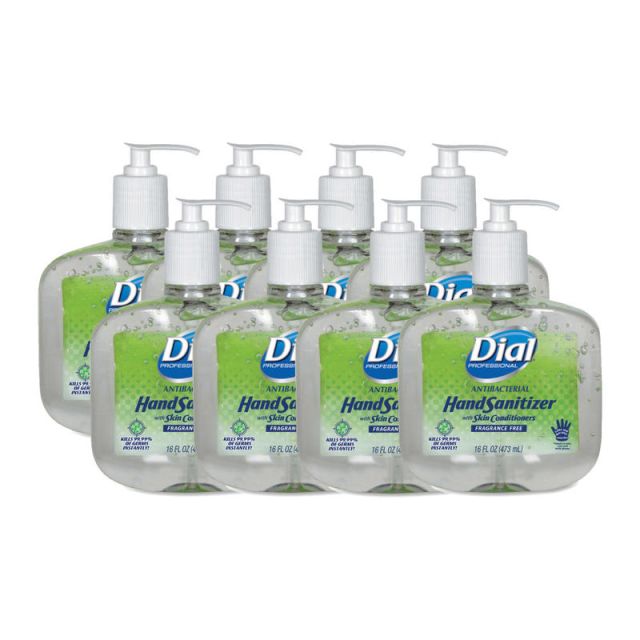 Dial Professional Hand Sanitizer - 16 fl oz (473.2 mL) - Pump Bottle Dispenser - Kill Germs, Bacteria Remover - Hand - Yes - Clear - Fragrance-free, Dye-free - 8 / Carton MPN:213
