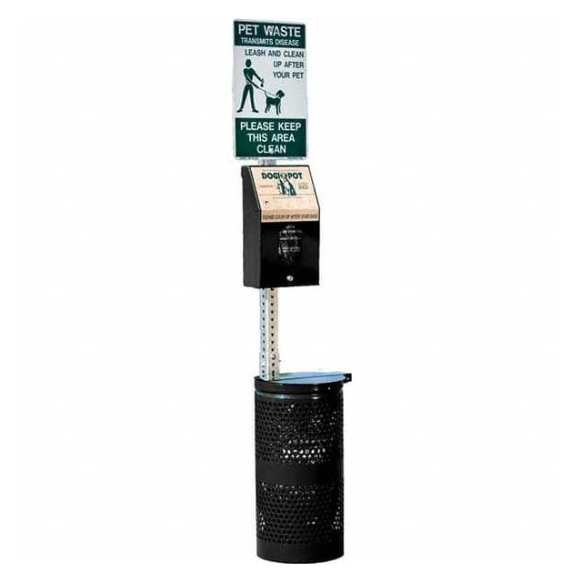 Pet Waste Stations, Container Shape: Rectangle , Overall Height Range (Feet): 4' - 8' , Waste Container Width/Diameter (Inch): 13  MPN:1003HP-BLK-L