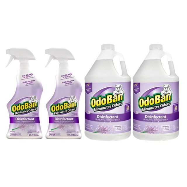 OdoBan Odor Eliminator Disinfectant, Lavender Scent, Case Of 2 Quart Sprays And 2 Gallon Concentrates MPN:91LAVPK-OD