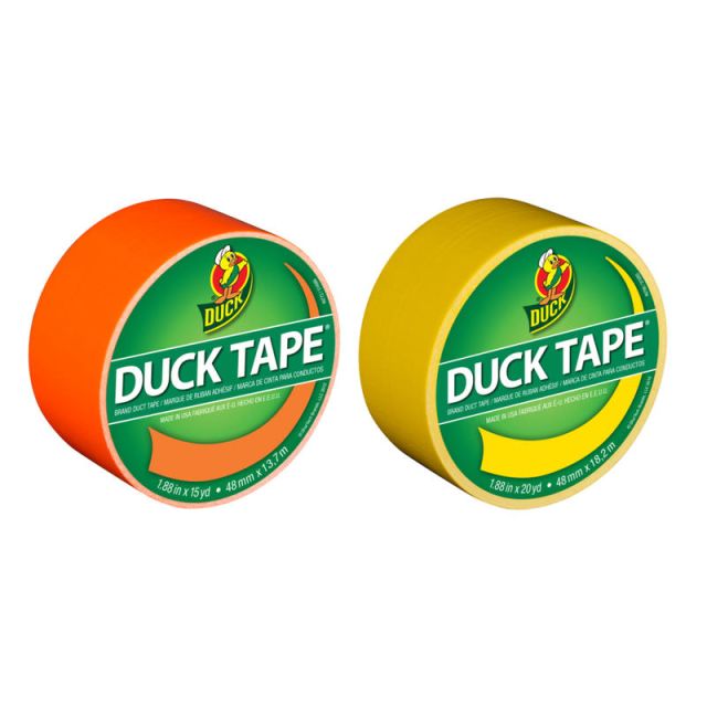 Duck Brand Duct Tape Rolls, 1.88in x 20 Yd/1.88in x 15 Yd., Yellow/Neon Orange, Pack Of 2 Rolls (Min Order Qty 3) MPN:DUCKORYW-OD