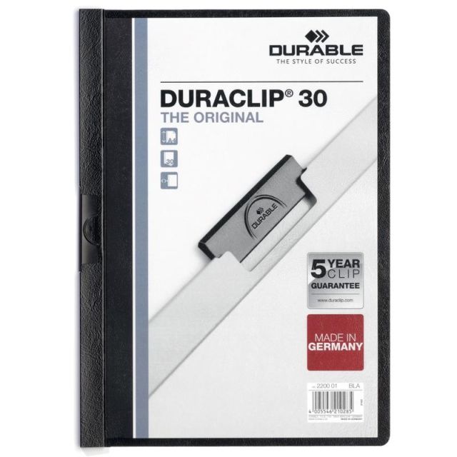 Durable Duraclip 30 Report Covers, 8 1/2in x 11in, Black (Min Order Qty 17) MPN:220301