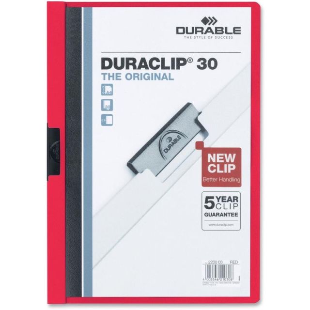 Durable Duraclip 30 Report Covers, 8 1/2in x 11in, Red (Min Order Qty 17) MPN:220303