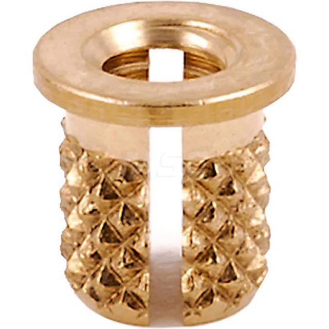 Press Fit Threaded Inserts, Product Type: Flanged , Material: Brass , Drill Size: 0.2190 , Finish: Uncoated , Thread Size: M4  MPN:260-M4-BR