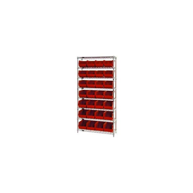 GoVets™ Chrome Wire Shelving w/ 28 Stacking Red Bins 36
