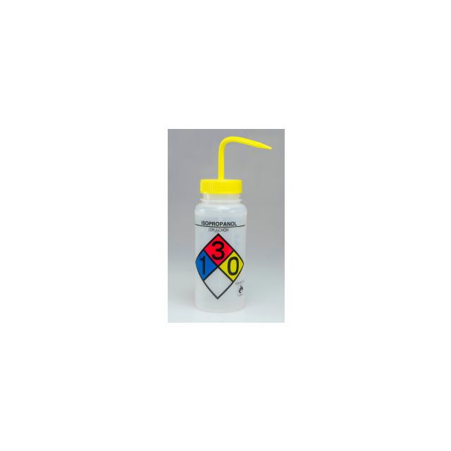 Bel-Art Safety-Labeled 4-Color Isopropanol WM Wash Bottles 500ml (16oz) PE w/YLW PP Cap 4Pk 117160008