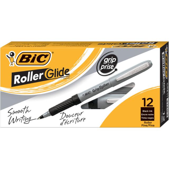 BIC Grip Roller Pens, Fine Point, 0.7 mm, Gray GRE11-BLK