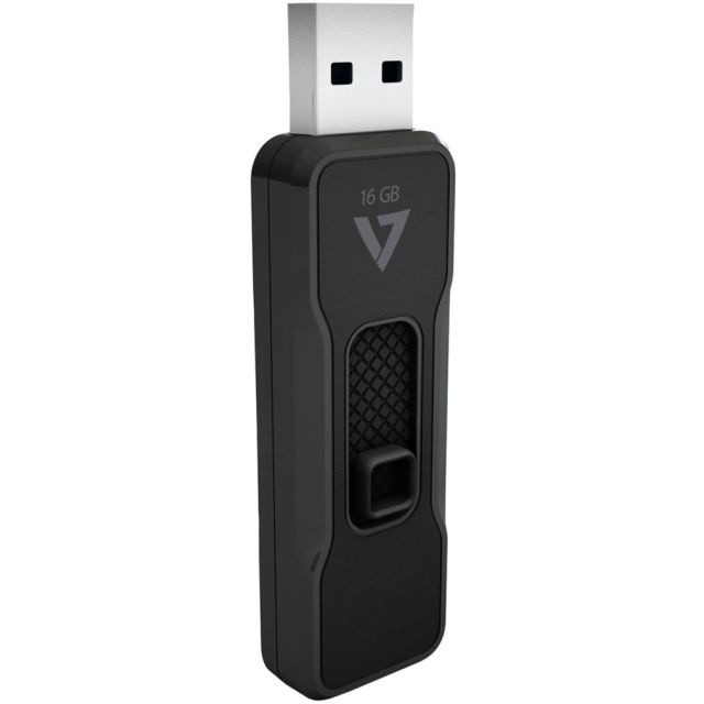 V7 16GB USB 3.1 Flash Drive - With Retractable USB Connector - 16 GB - USB 3.1 - 110 MB/s Read Speed - 10 MB/s Write Speed - Black - 5 Year Warranty (Min Order Qty 5) VP316G