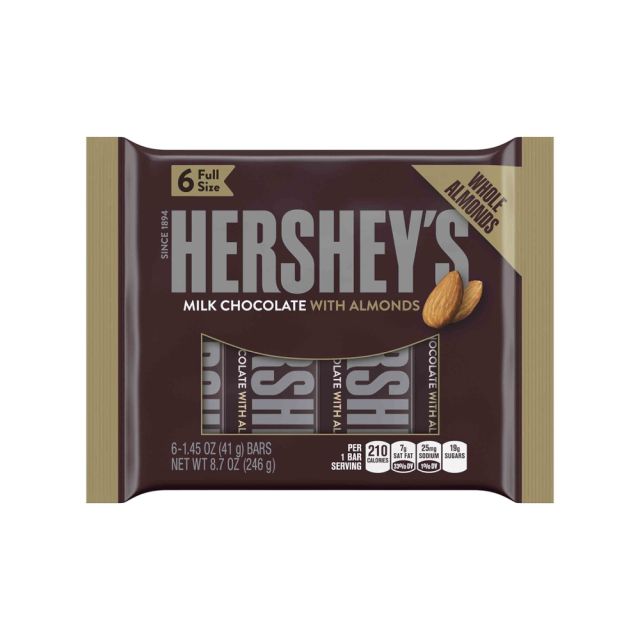 Hersheys Milk Chocolate With Almond Bars, 6 Bars Per Bag, Pack Of 2 Bags (Min Order Qty 2) 29105
