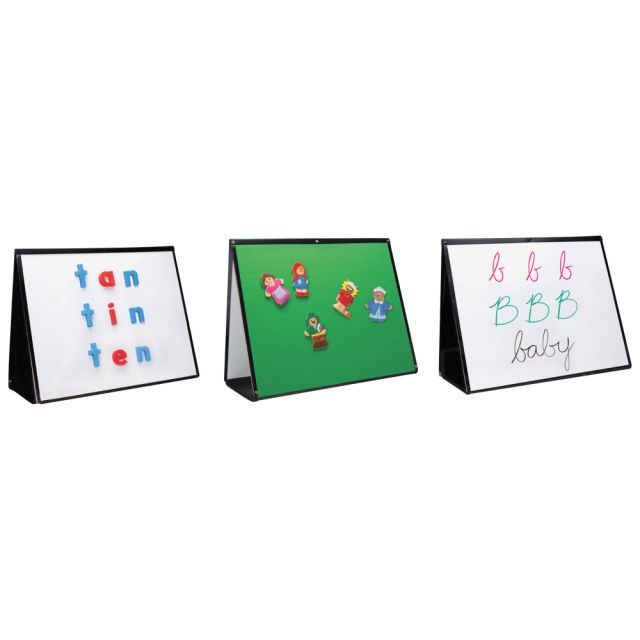 Learning Resources 3 in 1 Portable Non-Magnetic Dry-Erase Whiteboard/Bulletin Board Easel, 15in x 20in, Metal Frame With Black Finish MPN:EI-1027