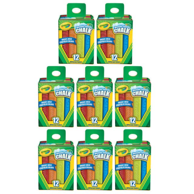 Crayola Washable Sidewalk Chalk, Assorted Colors, 12 Pieces Per Box, Pack Of 8 Boxes (Min Order Qty 2) MPN:BIN512012-8