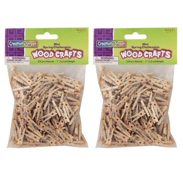 Creativity Street Mini Spring Clothespins, Natural Wood, 1in, 250 Clothespins Per Pack, Pack Of 2 Packs (Min Order Qty 2) MPN:CK-367201-2