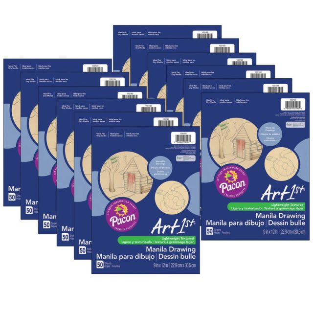 Pacon Art1st Drawing Paper, 9in x 12in, 70 Lb, Manila, 50 Sheets Per Pack, Case Of 12 Packs (Min Order Qty 2) MPN:PAC103193-12