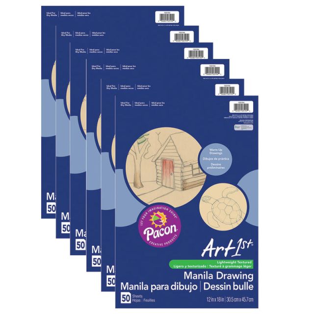 Pacon Ucreate Drawing Paper, 12in x 18in, Manila, 50 Sheets Per Pack, Case Of 6 Packs (Min Order Qty 2) MPN:PAC103194-6