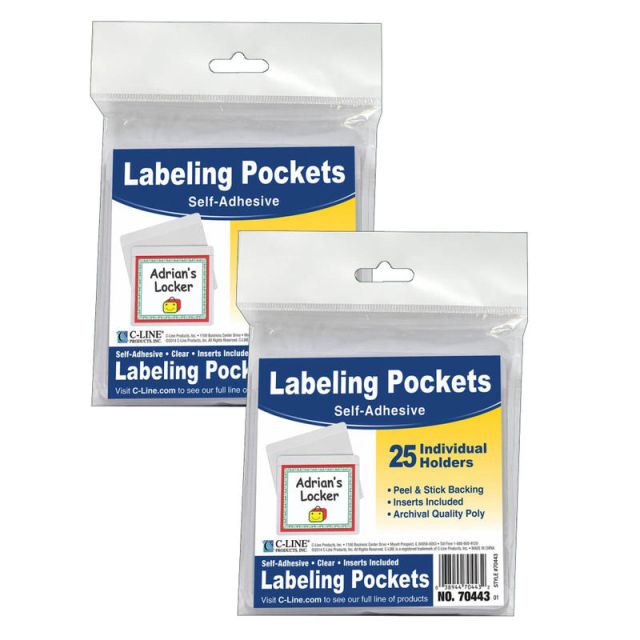 C-Line Self-Adhesive Labeling Pockets With Inserts, 3-1/2in x 2-3/4in, Clear, Pack Of 50 Pockets/Inserts (Min Order Qty 2) MPN:CLI70443-2