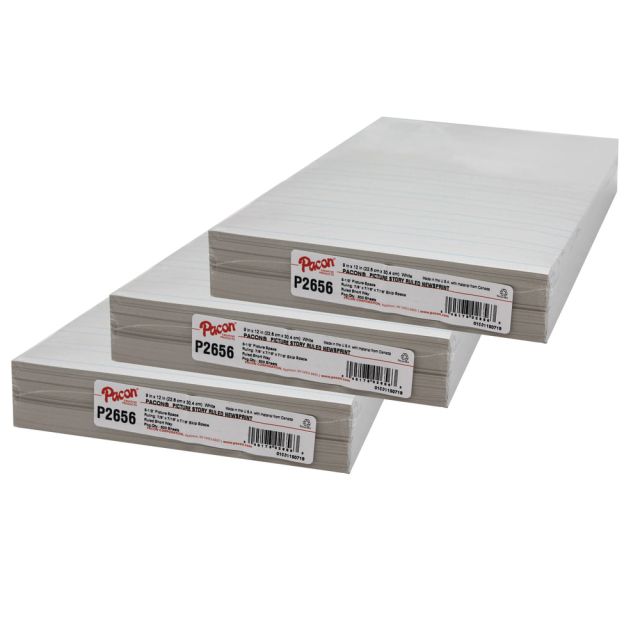 Pacon Newsprint Handwriting Paper, 9in x 12in, Ruled, White, 500 Sheets Per Pack, Set Of 3 Packs (Min Order Qty 2) MPN:PAC2656-3
