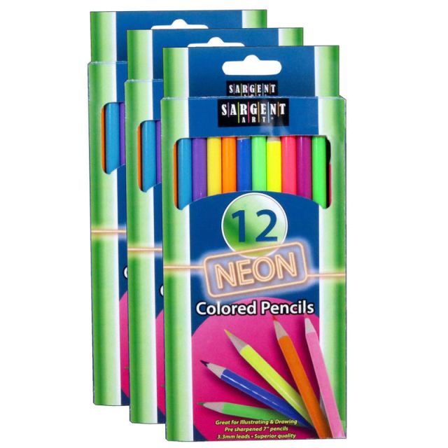 Sargent Art Colored Pencils, 3.3mm, Neon, 12 Pencils Per Pack, Set Of 3 Packs (Min Order Qty 2) MPN:SAR227241-3